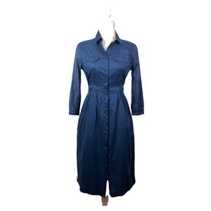 Burberry Brit Midi Shirt Dress 4 Navy Blue Cotton